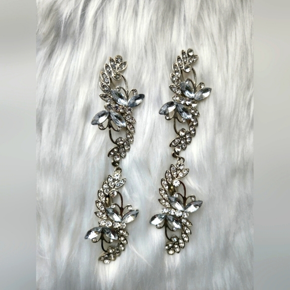 6" Women Bridal Cubic Zirconia Hair Clip x2, Silver Floral Barette, Wedding - Picture 5 of 12